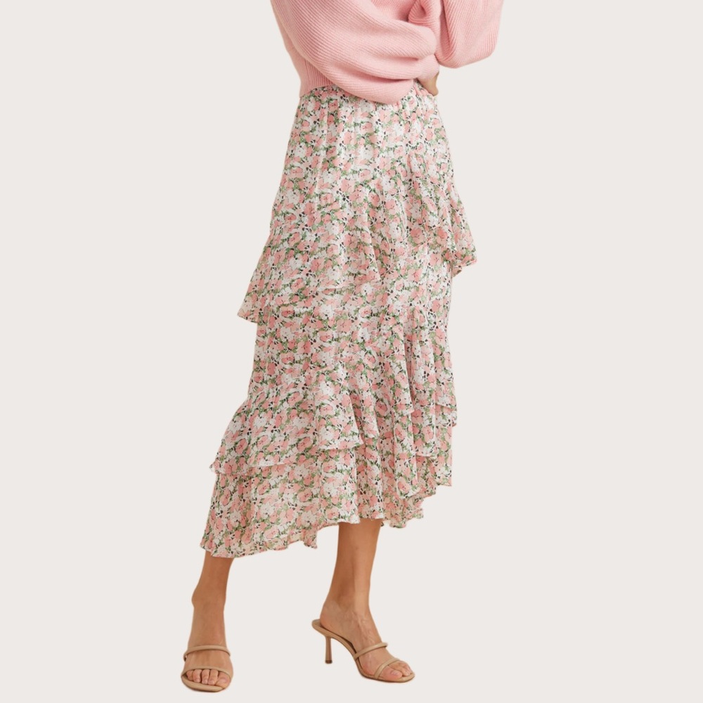 Tiered Floral Midi Skirt